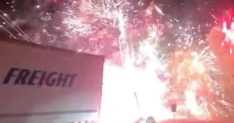 Massive explosion after truck carrying fireworks explodes in car crash