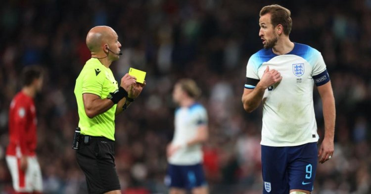 Harry Kane reacts to getting booked for diving in England’s win over Malta