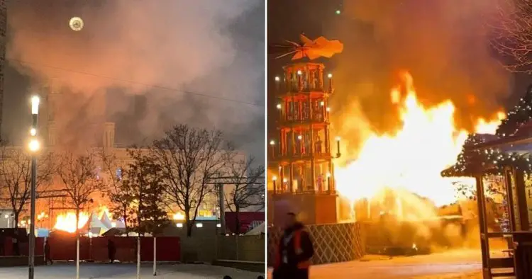Tourists evacuated after stalls at famous Christmas market burst into flames