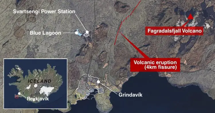 Map shows lava path from Iceland volcano eruption after thousands evacuated