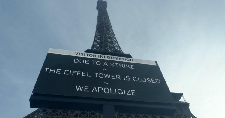 Strikers close off Eiffel Tower on anniversary of creator’s death