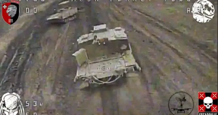Explosive moment drone takes out Russian vehicle first used in Chernobyl disaster