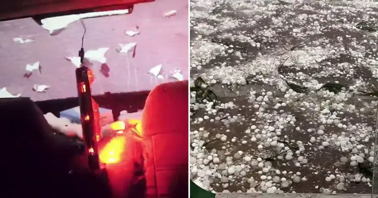 Hailstones the size of eggs smash through car windows during freak storm