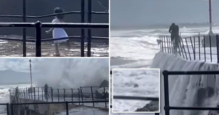 Toddler swept away when dad ran with her along sea wall during storm