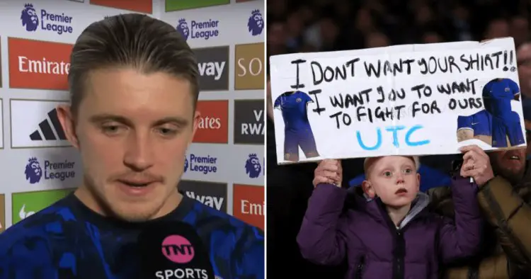 Conor Gallagher reacts to young Chelsea fan’s ‘I don’t want your shirt’ banner after Arsenal drubbing
